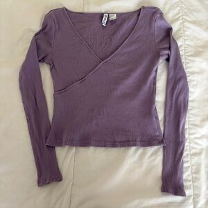 Divided H&M Purple lavender ribbed wrap style v neck long sleeve top